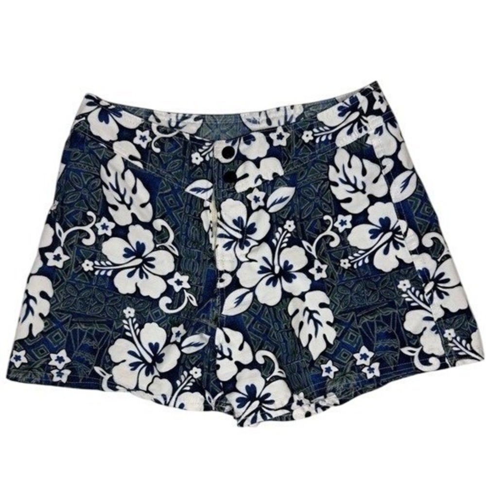 Maui Clothing Company Womens Blue White Hibiscus Floral Board Shorts Sz 5 Hawaii - Picture 1 of 9